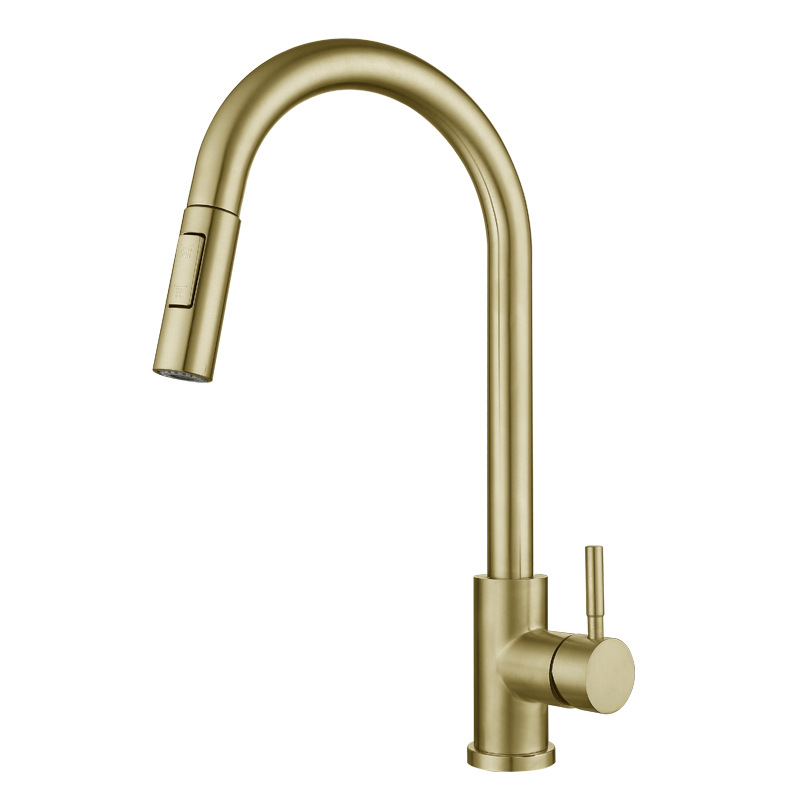 Manufacturer's 304 stainless steel electroplated black and white brushed gold sensor touch touch cold and hot kitchen pull-out faucet Item Picture