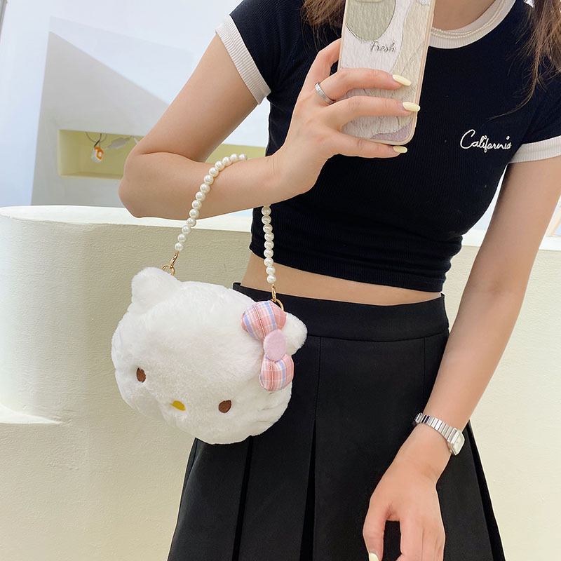 2022 New plush doll, cute Maneki Neko crossbody bag for girls, children's cartoon parent-child women's bag details Picture