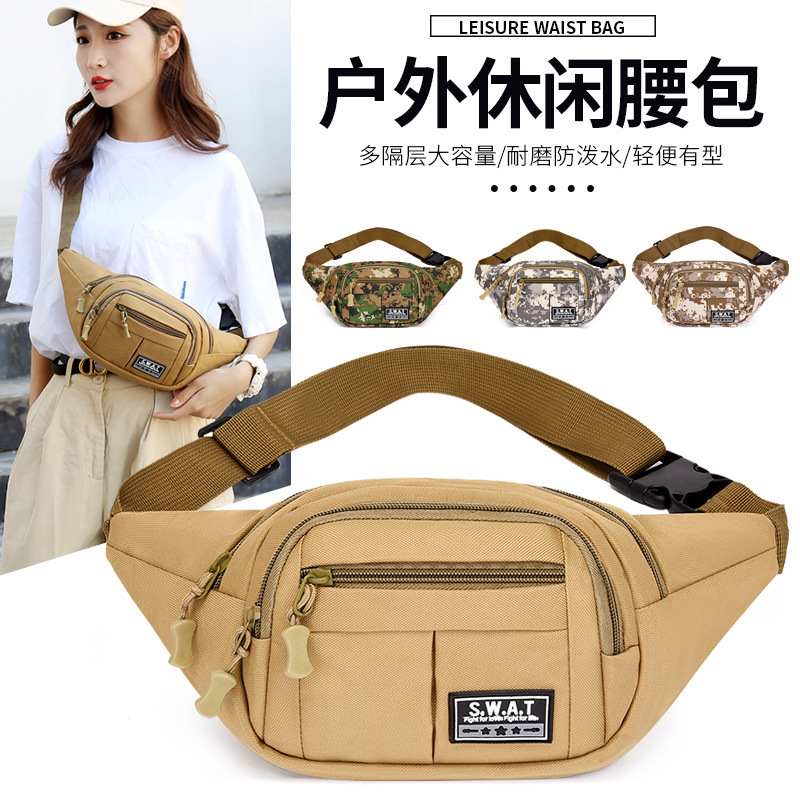 New zipper multi-layer men's camouflage waist bag, men's running, fitness and outdoor sports bag, women's travel mobile phone coin purse full figure