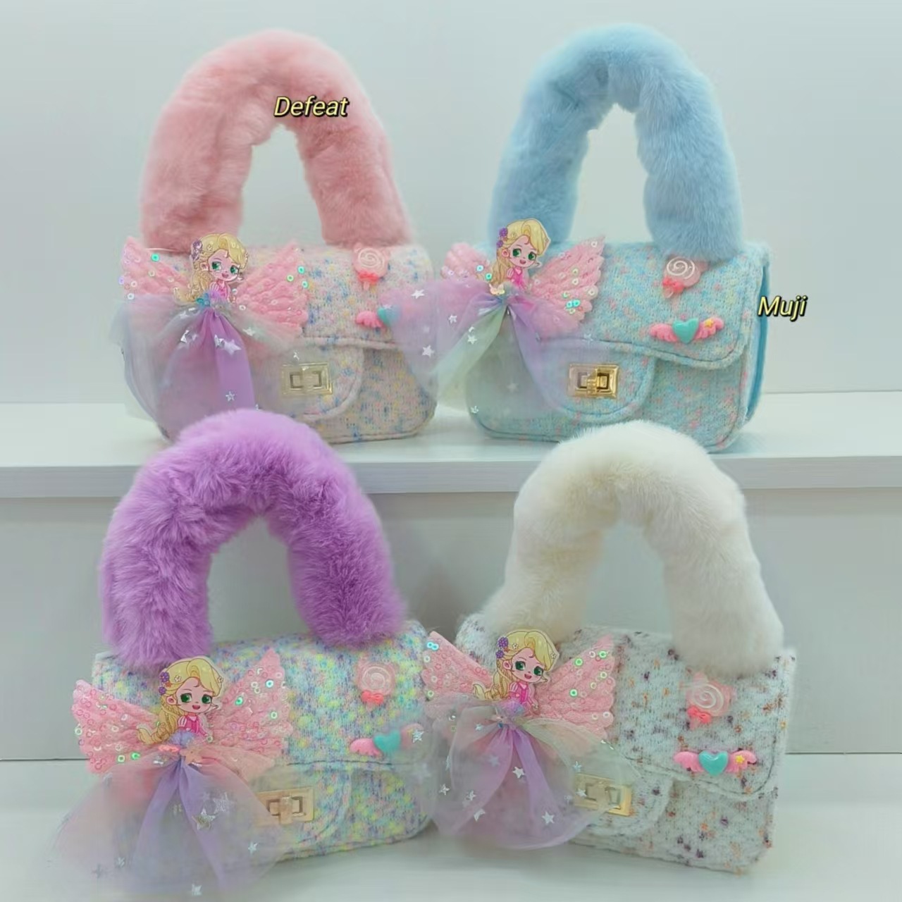 Plush handbag, cute little girl, princess bag, single-shoulder bag, fashionable crossbody bag, small square bag, coin purse, accessory bag details Picture