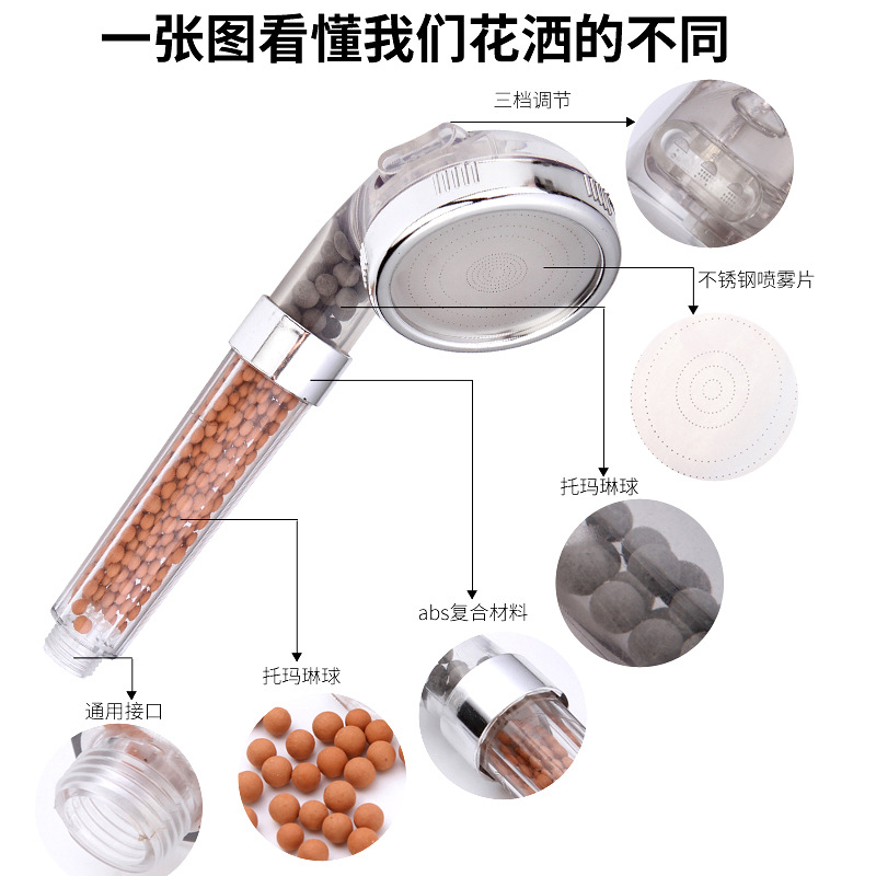 Negative ion pressurized showerhead, pressurized shower head, bath heater, shower filter, shower head, household universal high pressurization Specification drawing