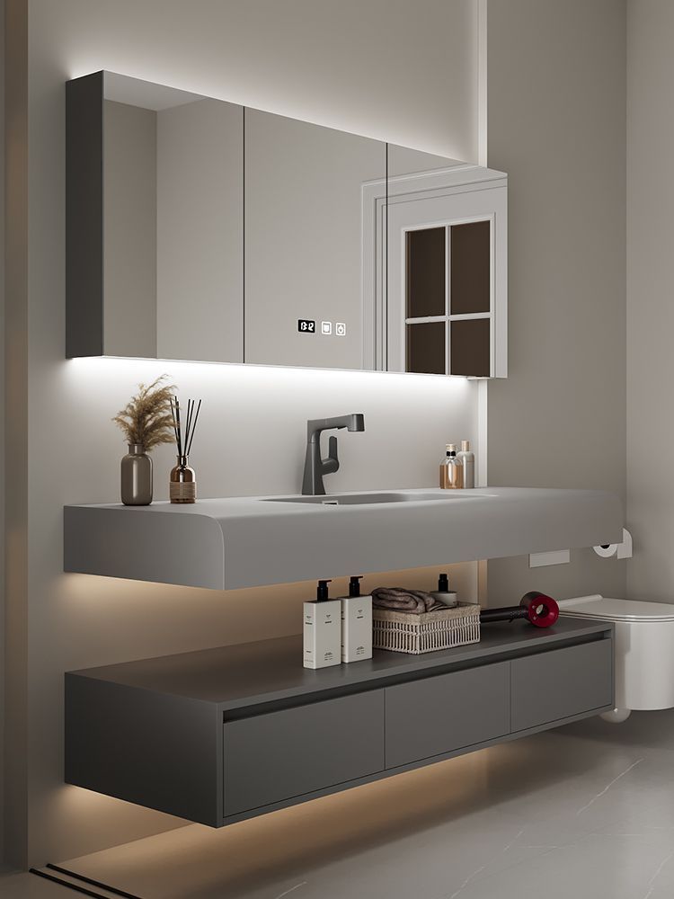 Modern cream hand wash and washbasin, Corine one-piece simple bathroom cabinet, skin-feel combination, complete set of washbasin and bathroom Specification drawing