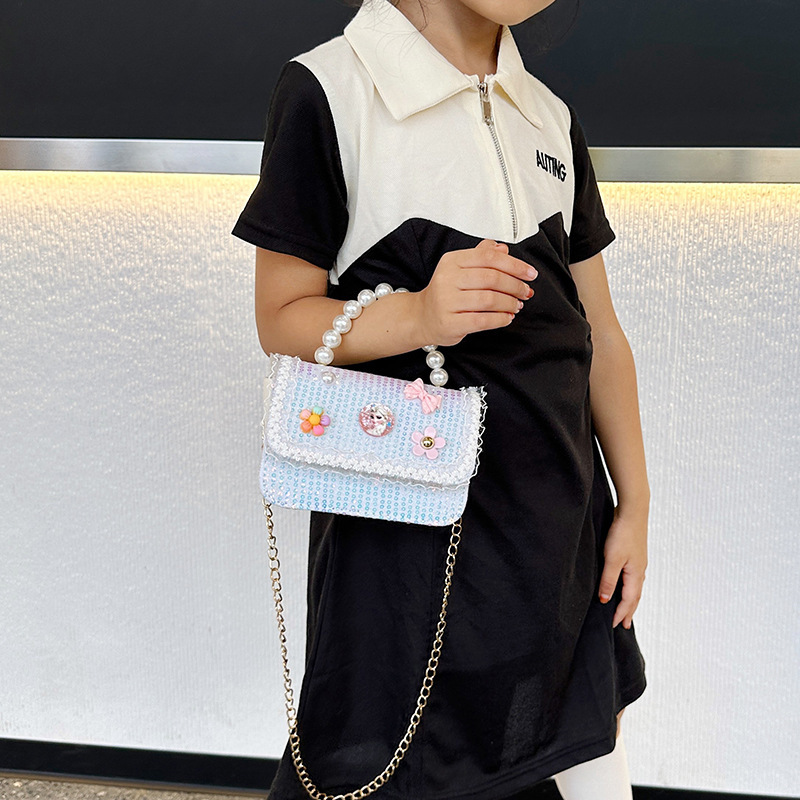 2025 New cute princess bag, pearl hand-held, fashionable and versatile, single-shoulder crossbody bag, coin purse, Korean version girl bag Specification drawing