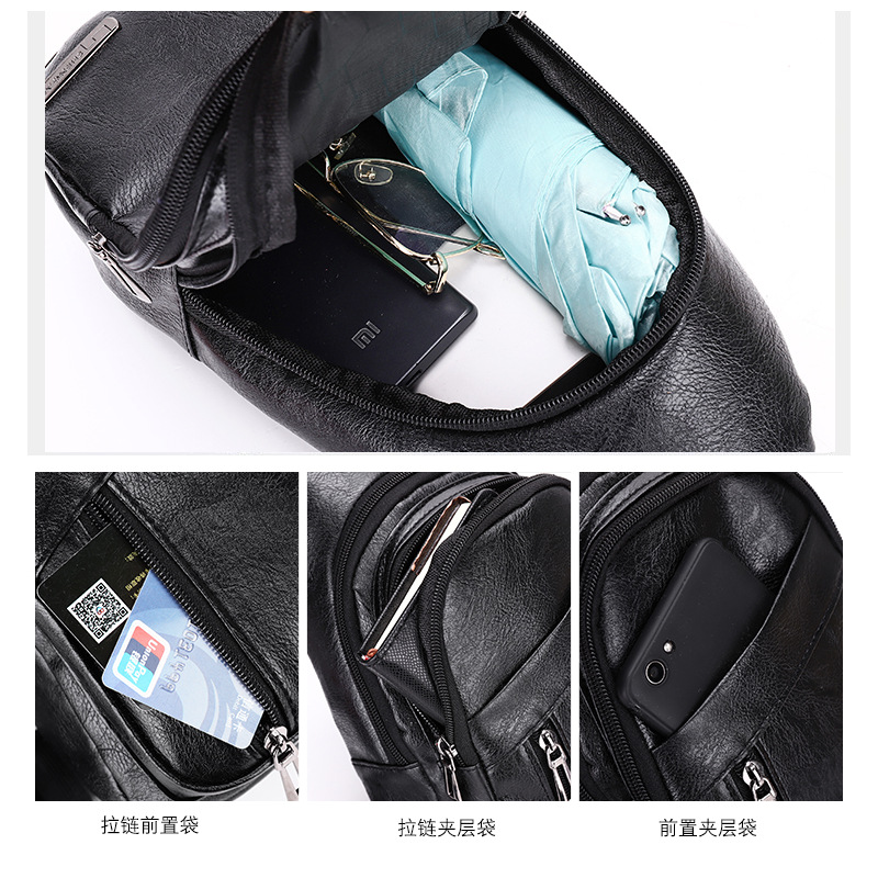 Wholesale and consignment of new trendy men's PU soft leather chest bag, simple single-shoulder bag, waterproof casual business crossbody bag Specification drawing