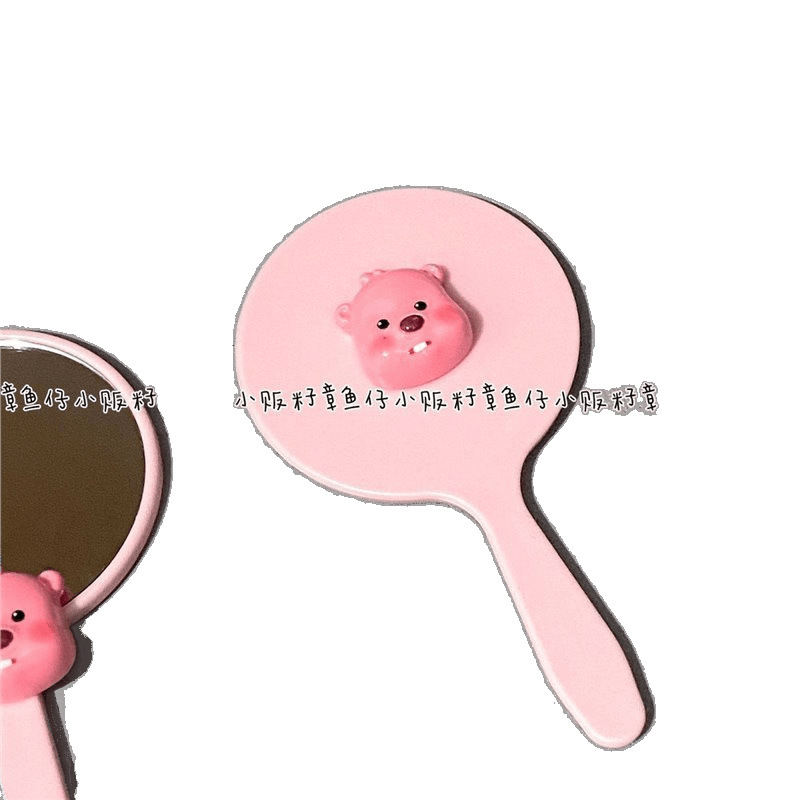 Cute beaver loopy mini mirror, dormitory touch-up mirror, ins makeup mirror, student class handle mirror Item Picture