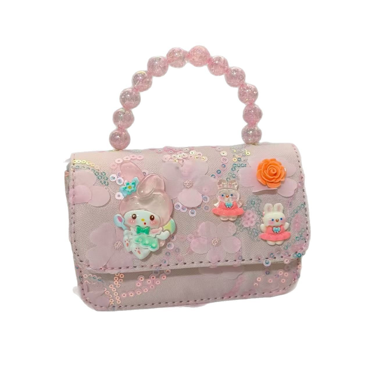 Pearl handbag, Melody children's bag, crossbody loose change accessory bag, little girl lucky money bag, chain small square bag Item Picture