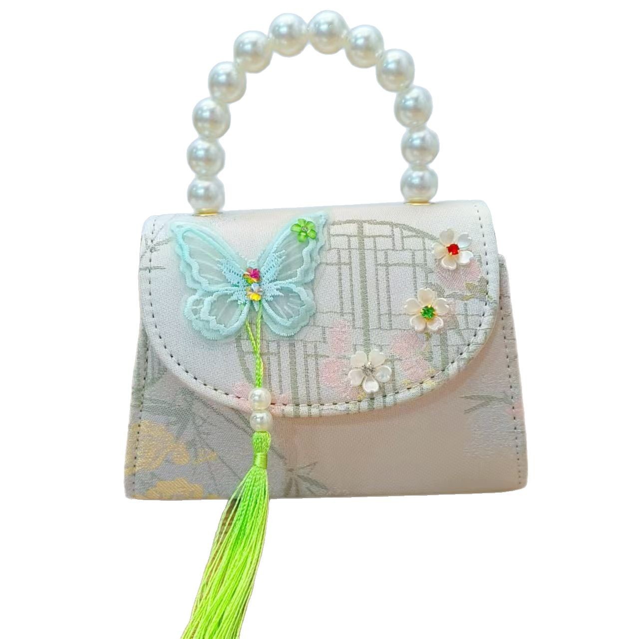 Chinese-style bow princess bag, pearl tassel hand-held shoulder bag, Children's Day gift for girls, Hanfu accessory bag Item Picture