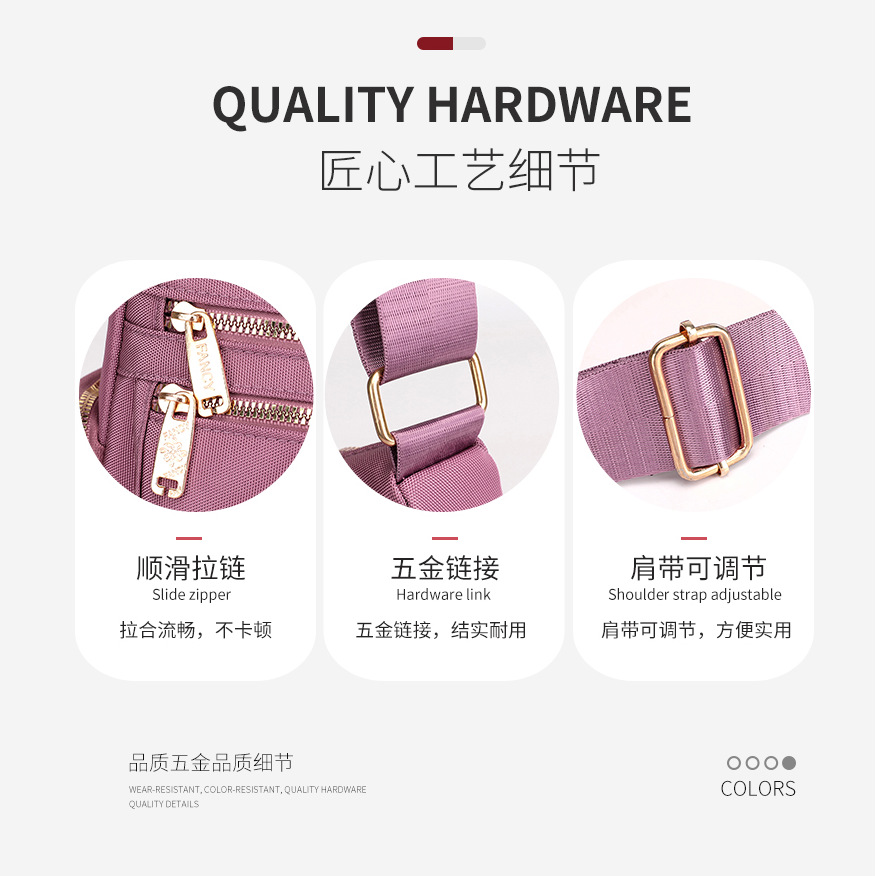 The 2025 new women's crossbody bag, a nylon color-blocking single-shoulder bag, is designed as a large-capacity, multi-layered, simple middle-aged mom bag details Picture