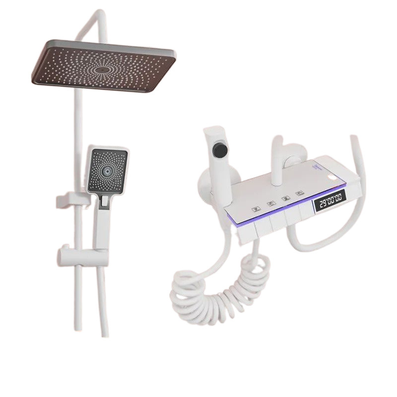 New universal cream white all-copper shower head set, digital display constant temperature bathroom, home piano pressurized shower head Item Picture