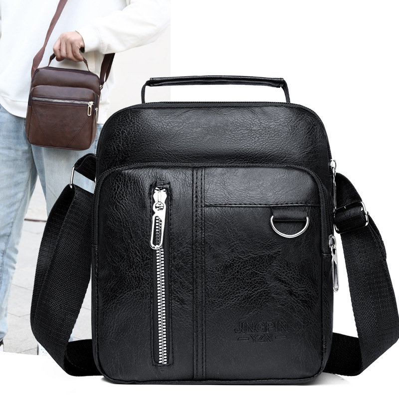 New men's cross-border simple, casual and durable single-shoulder bag with large capacity and multiple pockets, waterproof PU crossbody bag for export full figure