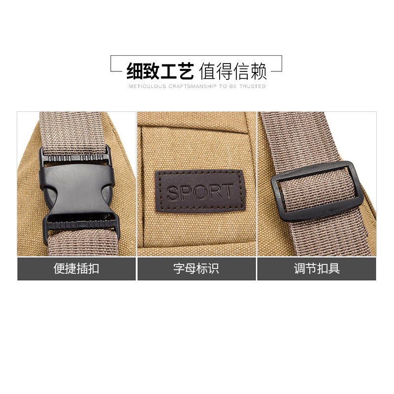 Men's construction site work close-fitting waist bag, wear-resistant canvas, crossbody mobile phone, loose change, crossbody single-shoulder convenient multi-layer bag details Picture