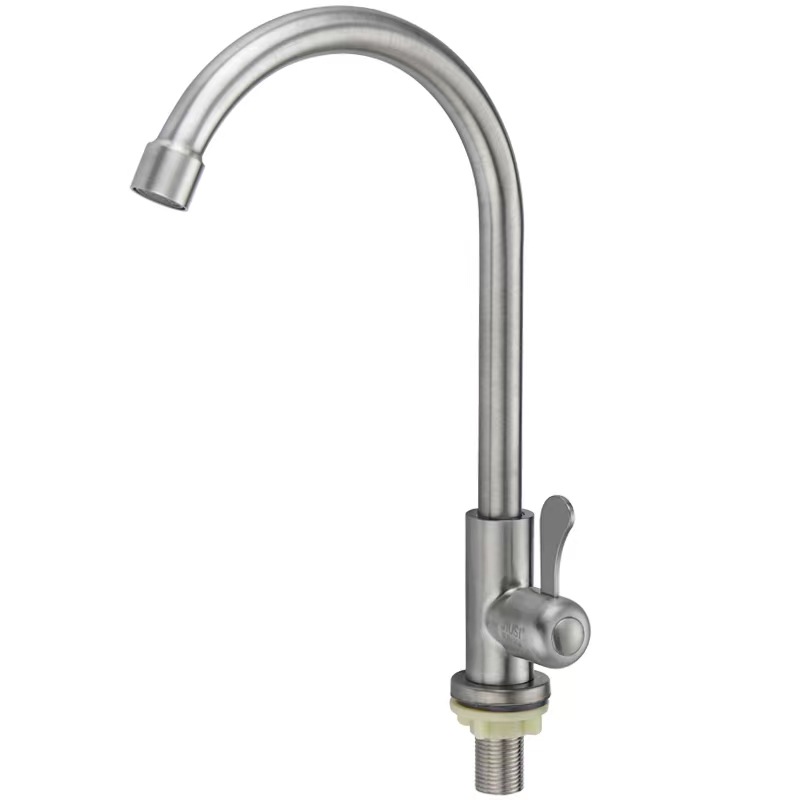 Stainless steel round vertical single-cooling kitchen faucet, copper core brushed stainless steel cold water sink faucet factory Item Picture