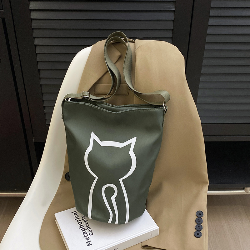 Cute cat crossbody bag, women's lightweight canvas bucket bag, 2025 new summer casual and versatile student single-shoulder bag Specification drawing
