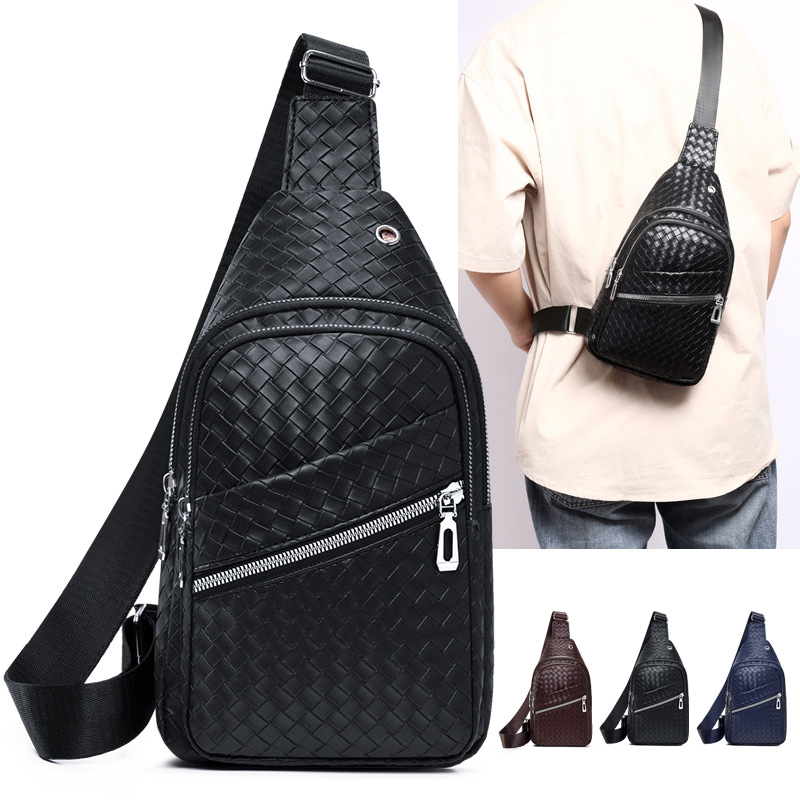 New trendy men's PU soft leather chest bag, simple single-shoulder bag, waterproof casual business crossbody bag, coin purse wholesale full figure