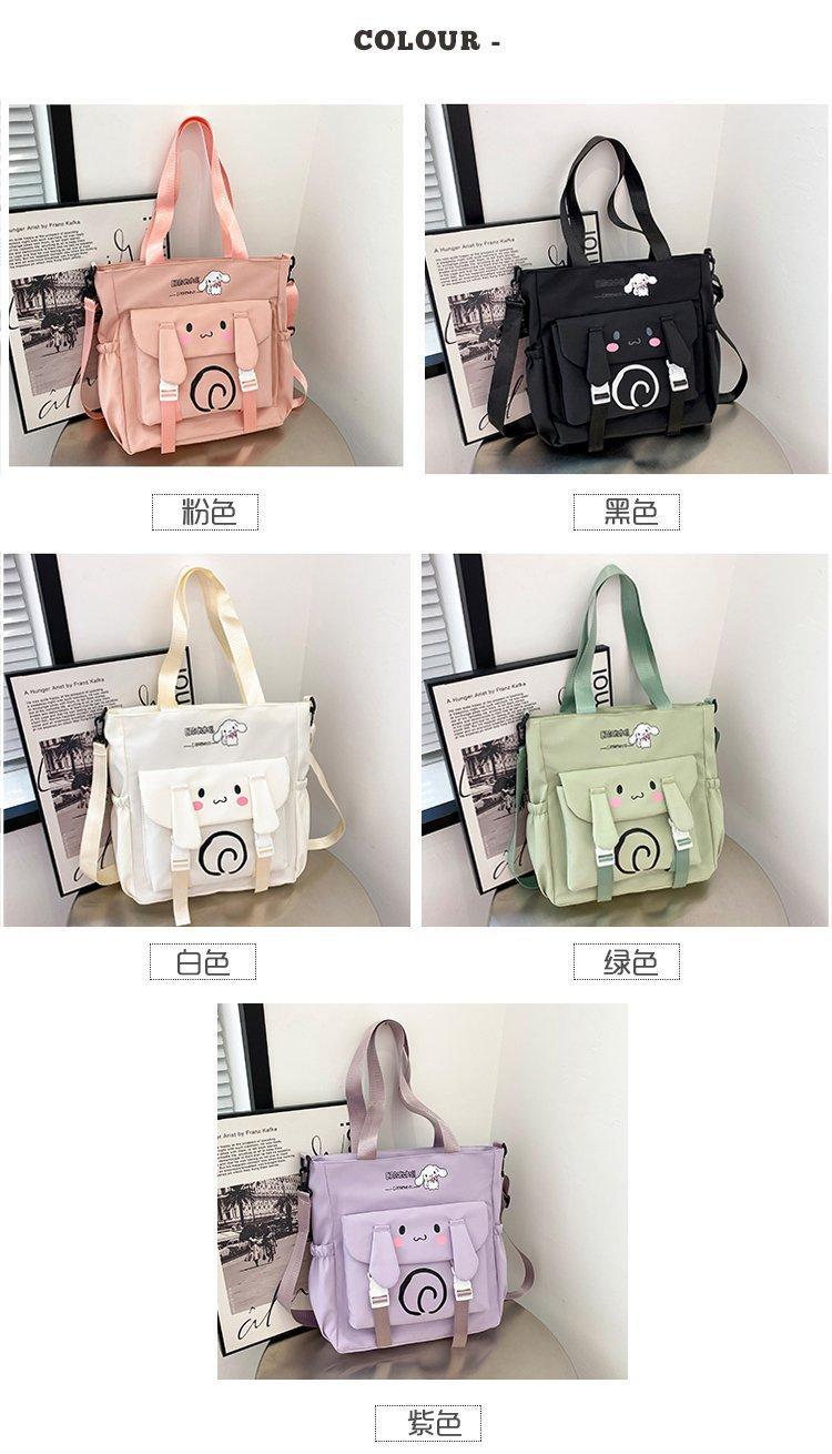 Foreign trade women's bag, large capacity bucket bag, 2024 new style nylon fabric cute cartoon dog shoulder bag, crossbody bag details Picture