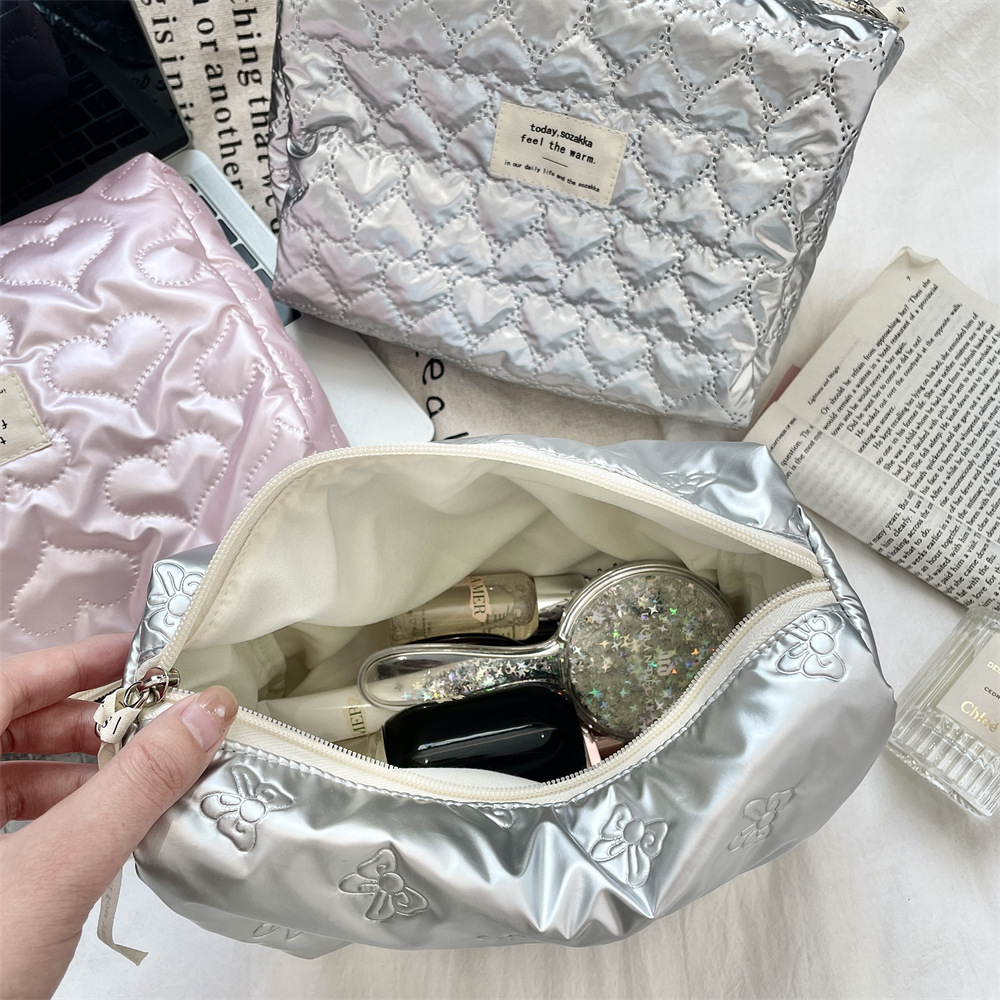 41242 InS-style bow pu cotton-padded storage bag for miscellaneous items, makeup bag for going out, portable touch-up bag details Picture