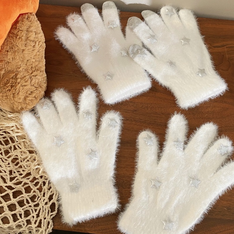 The First Snow Star gloves are winter student outdoor cycling cold-proof finger-separated gloves, five-fingered plush gloves and warm gloves details Picture