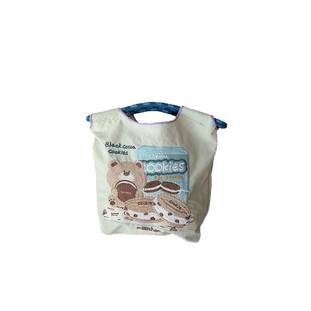 M31193 Exquisite embroidered bear cloth bag, student handbag, Oxford Cloth mini hand-held bag, shopping mobile phone bag Item Picture