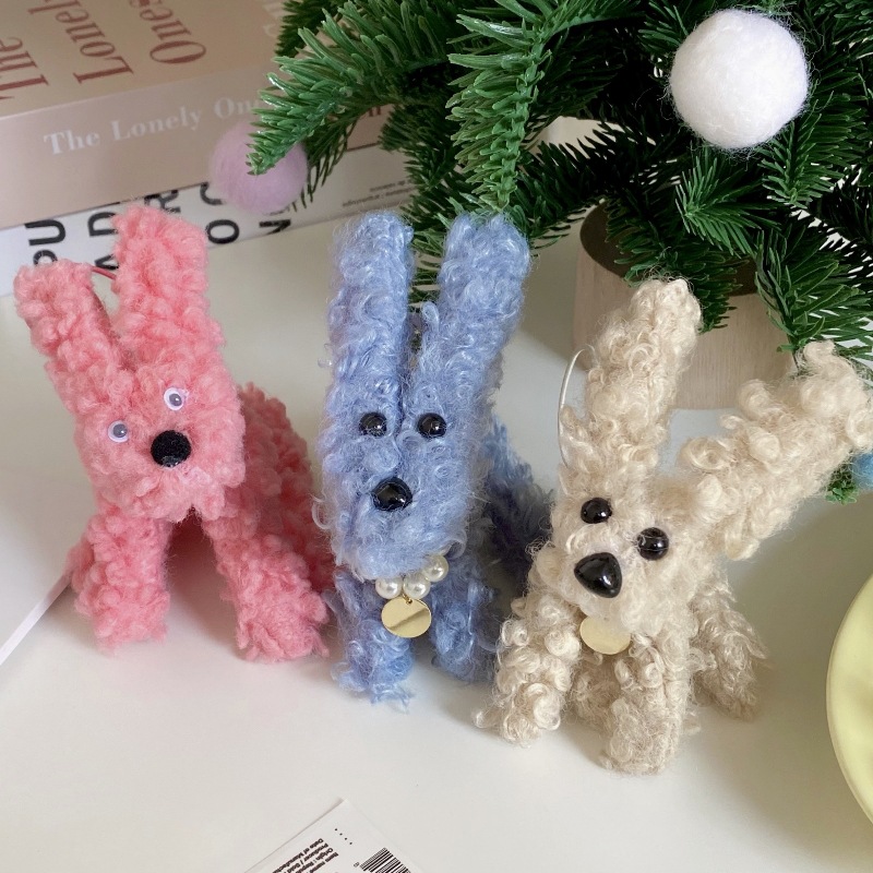 Internet-famous wire dog pendant, Instagram fried fur teddy dog bag pendant, plush keychain, couple doll full figure