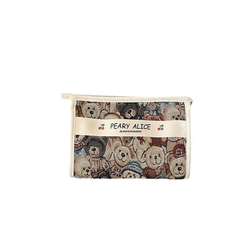 New fashionable cartoon bear print makeup bag, trendy small square bag, personalized clutch bag, touch-up bag, girls' backpack Item Picture