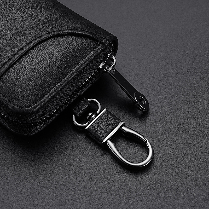 Retro pu key case, large-capacity zipper car key case, men's waist strap, genuine leather women's card case, door key buckle case Specification drawing