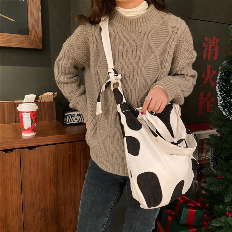 Wholesale of 923041 new artistic and retro rose crossbody bag, simple and large-capacity single-shoulder fabric bag, simple and versatile Specification drawing