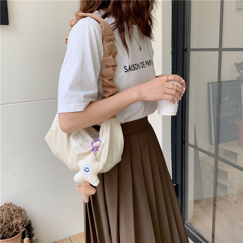 19212 corduroy retro underarm bag, sweet and youthful girl's single-shoulder bag with contrasting colors, cute student square bag details Picture