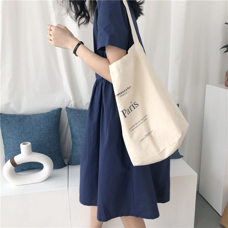 【 In Stock 】E93 Korean-style chic Artistic and Fresh Canvas Bag, hand-held cloth bag, shopping bag, printed words for mother and daughter Application Scenario