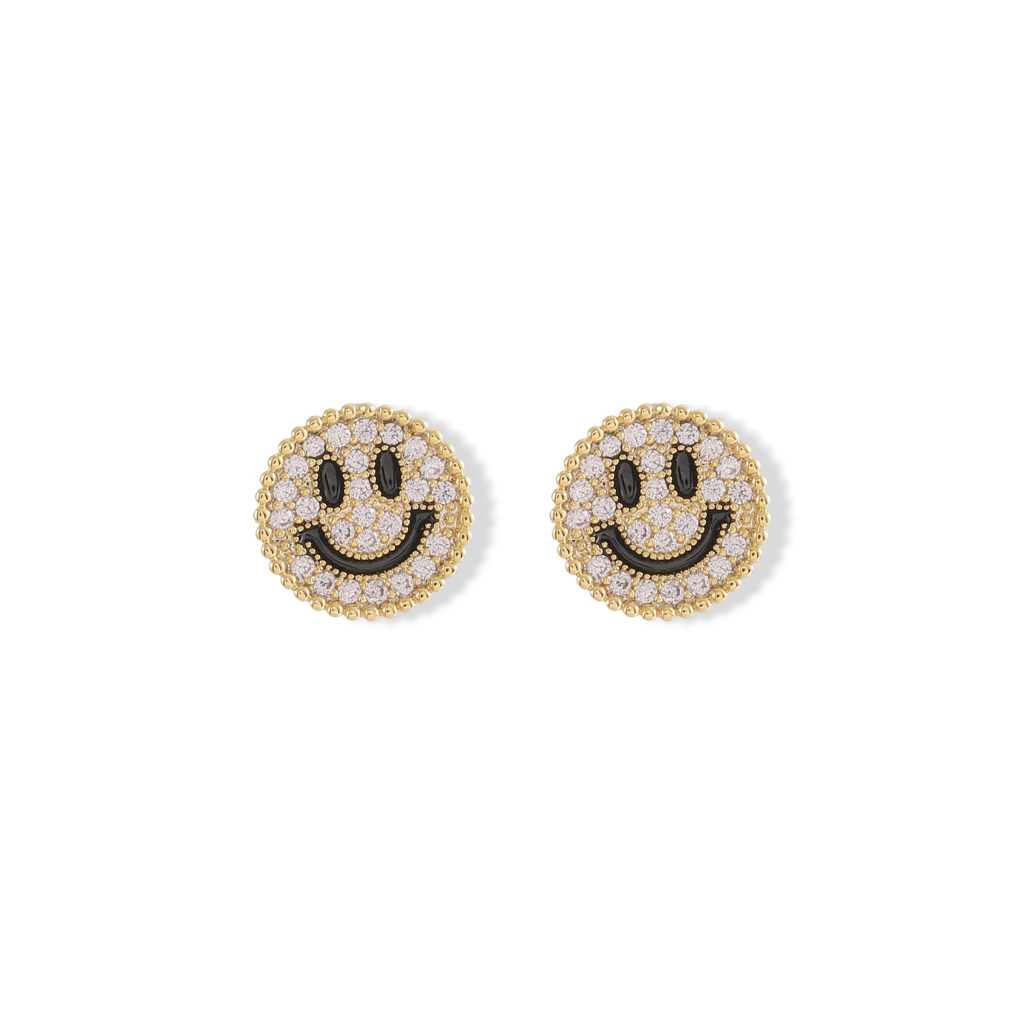 Xuhui brand exquisite and light luxury copper-plated real gold inlaid zircon 925 silver needle smiling four-leaf clover fashionable and elegant stud earrings Specification drawing