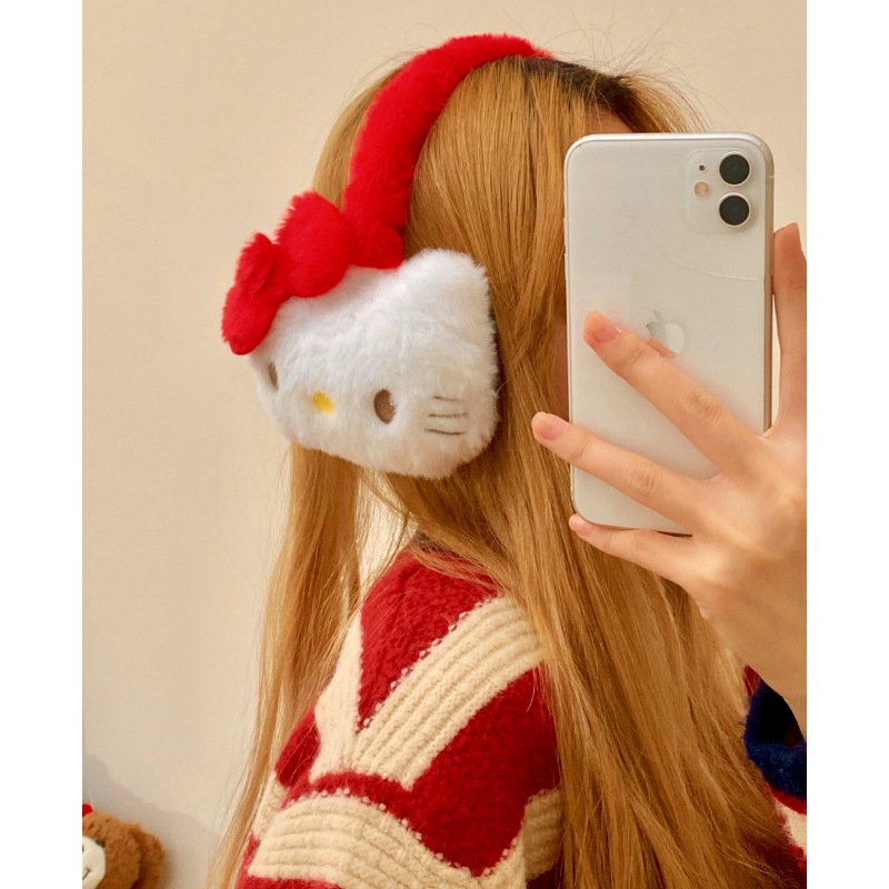 Girlish cat plush ear cups for girls, winter student cycling, thickened and fleece earphone-style ear tips, protecting and warming ears details Picture