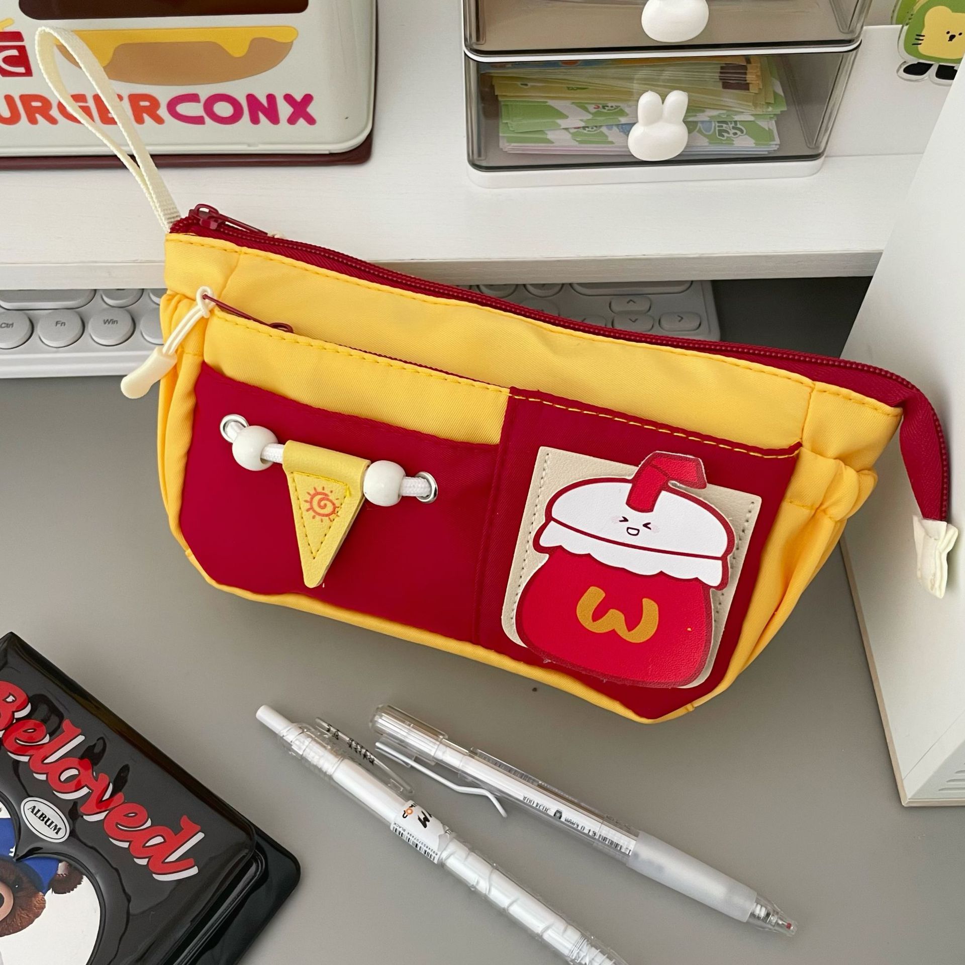 Japanese-style high-appearance-level hand-held pen case 2025 new hamburger pen case, large-capacity stationery box for junior and senior high school students Specification drawing