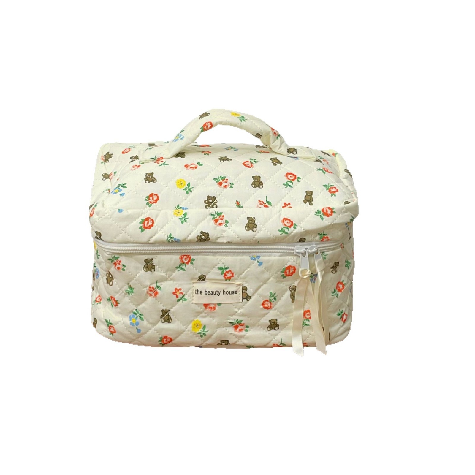 Cute little bear flower skin care and cosmetics storage bag, travel portable large-capacity toiletry bag, miscellaneous storage bag Item Picture