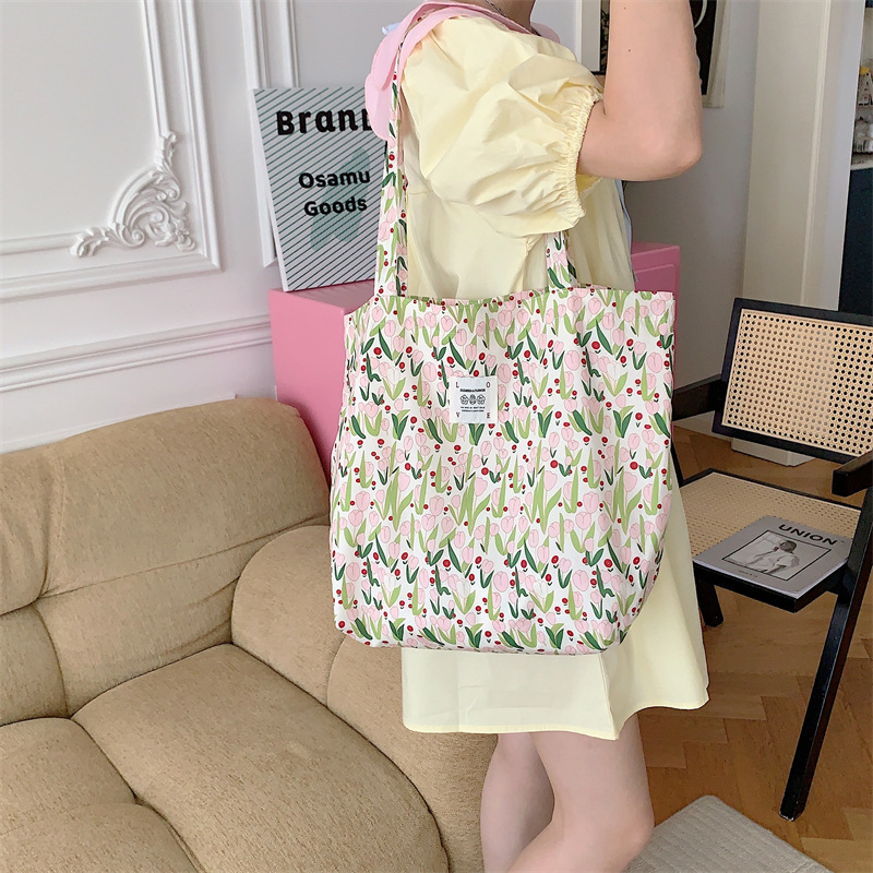 26101 Gentle Tulip cotton bag, single-shoulder canvas bag, Nushu bag, daily matching backpack, shopping bag for shopping full figure