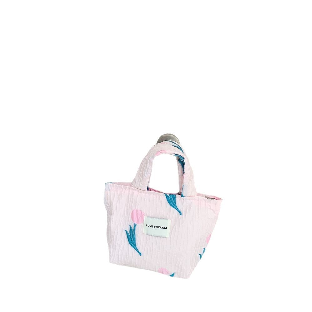 25246 Pink Tulip Combination large-capacity hand-held bento bag, Ladies' tote single-shoulder shopping bag Item Picture