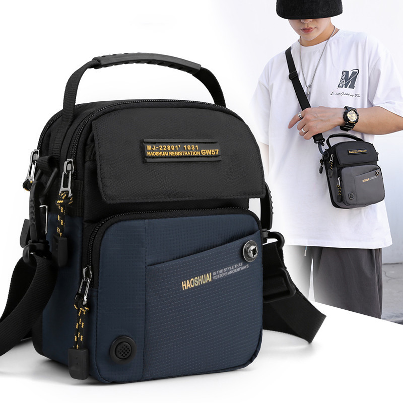 New water-resistant nylon fabric men's bag, outdoor travel single-shoulder crossbody bag, simple and casual waist bag, street small bag full figure