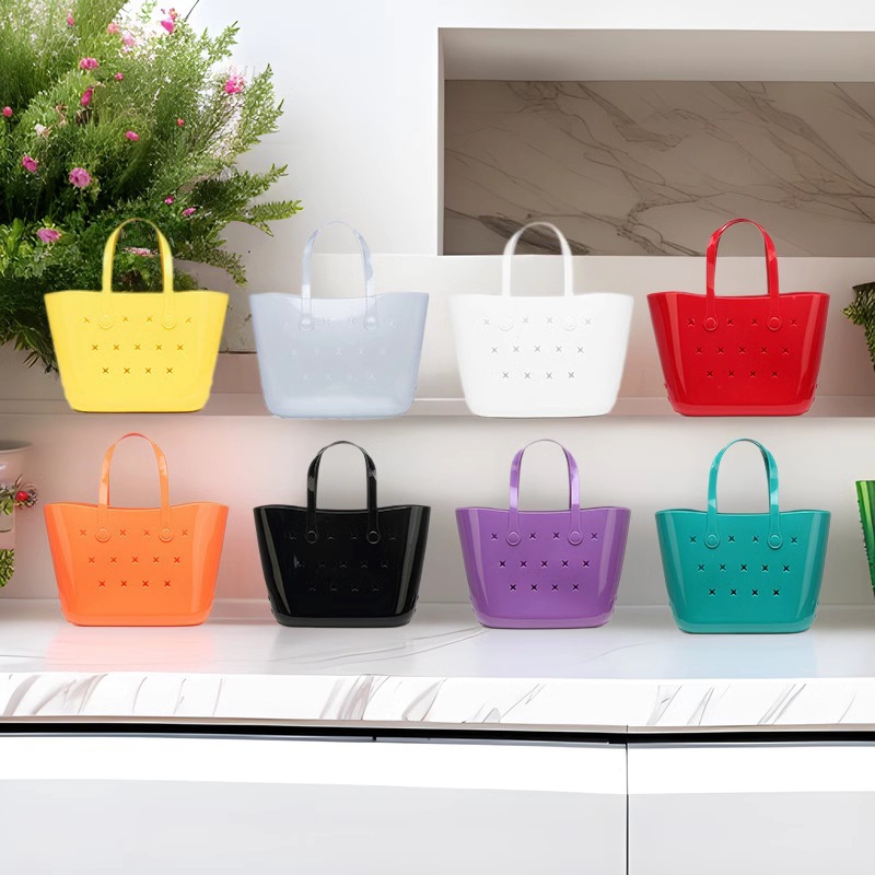 2025 New PVC jelly bag, women's large-capacity handbag, high-end hollowed-out diy vegetable basket, toiletry bag, beach bag full figure
