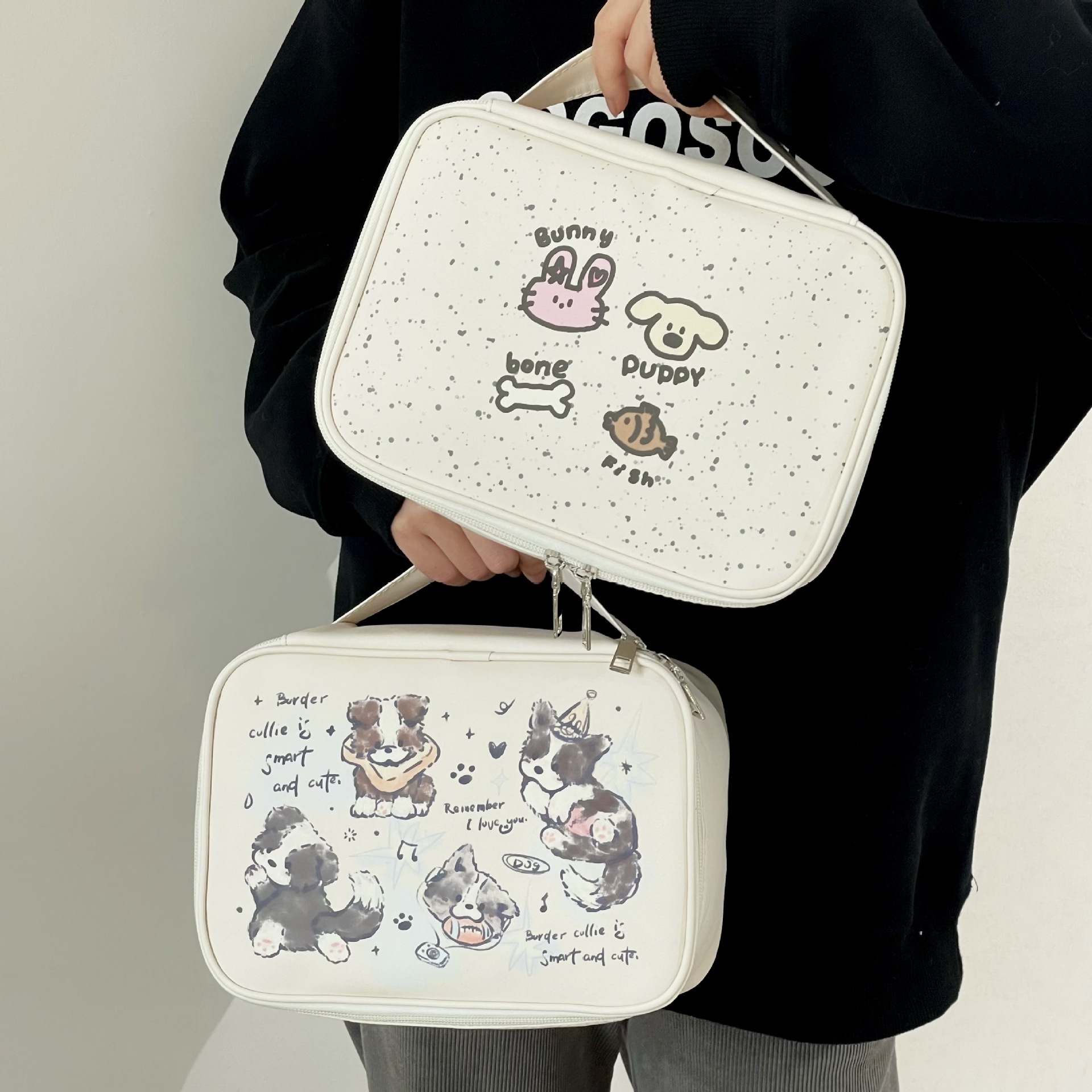 Original cartoon makeup bag, women's hand-held zoned cosmetics storage bag, travel portable large-capacity waterproof toiletries bag full figure