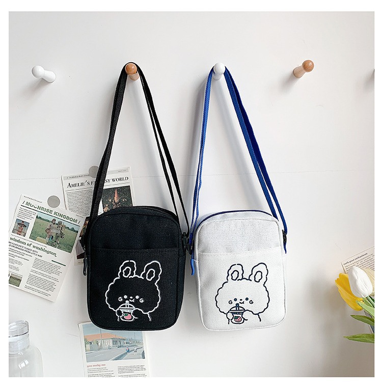 Summer fashion canvas bag 2024 New Korean style Instagram sweet phone bag Simple crossbody girl's small bag Specification drawing