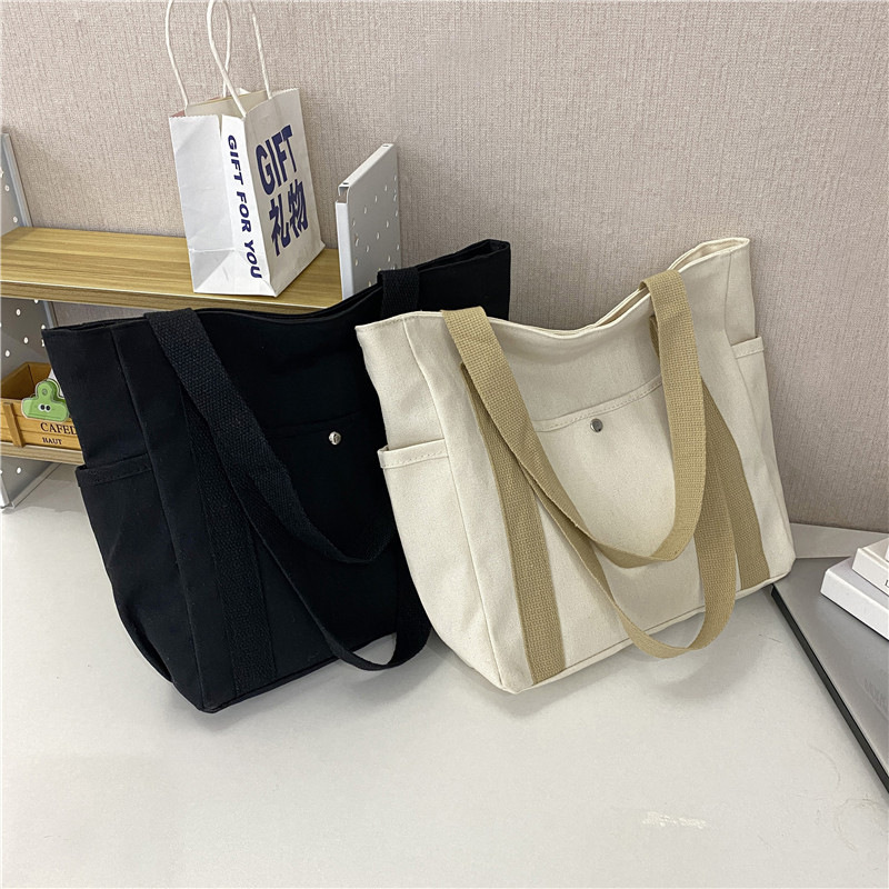 New canvas bag for women, ins forest style single-shoulder bag, large capacity for books, student commuting bag for classes, hand-held cloth bag details Picture