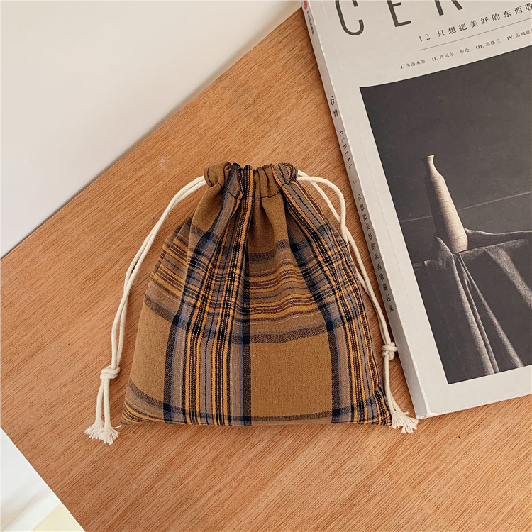 07221 Japanese-style simple polyester-cotton drawstring storage bags, candy bags, polyester drawstring bags wholesale, trendy hand-carry Item Picture