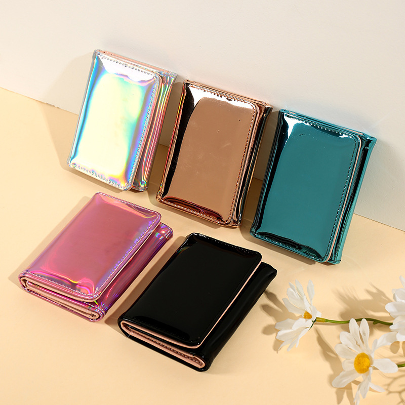 New cross-border laser 30% off wallet for women, fashionable and high-end short solid-color wallet, multi-functional card case for driver's license details Picture