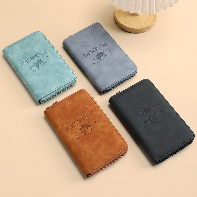 Cross-border 2024 new RFID passport bag, long zipper passport holder, multi-functional travel storage document bag for air tickets full figure