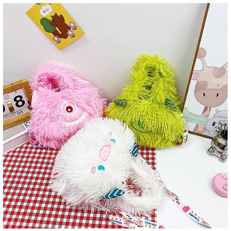 2024 New style of cute Korean plush single-shoulder crossbody bag with a girlish heart and cartoon monsters. Children's crossbody bag undefined