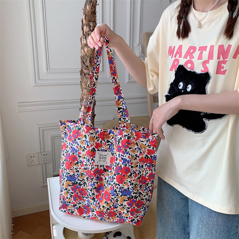 26101 Summer Floral Fabric Bag, Large Capacity rose Canvas Bag, beach Bag, Shopping Bag, single-shoulder bag Item Picture