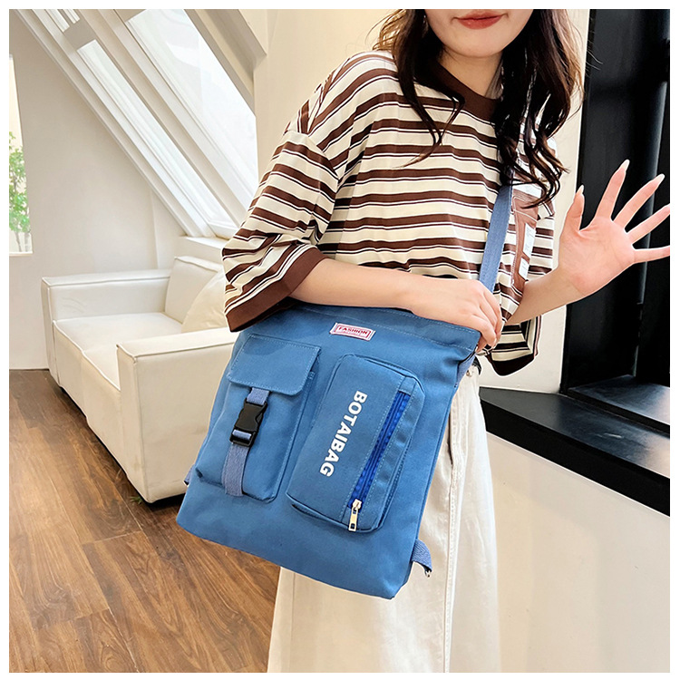 Fashionable and versatile canvas bags are selling well. New casual single-shoulder crossbody bag, double-shoulder schoolbag, large-capacity multi-purpose schoolbag for women Specification drawing