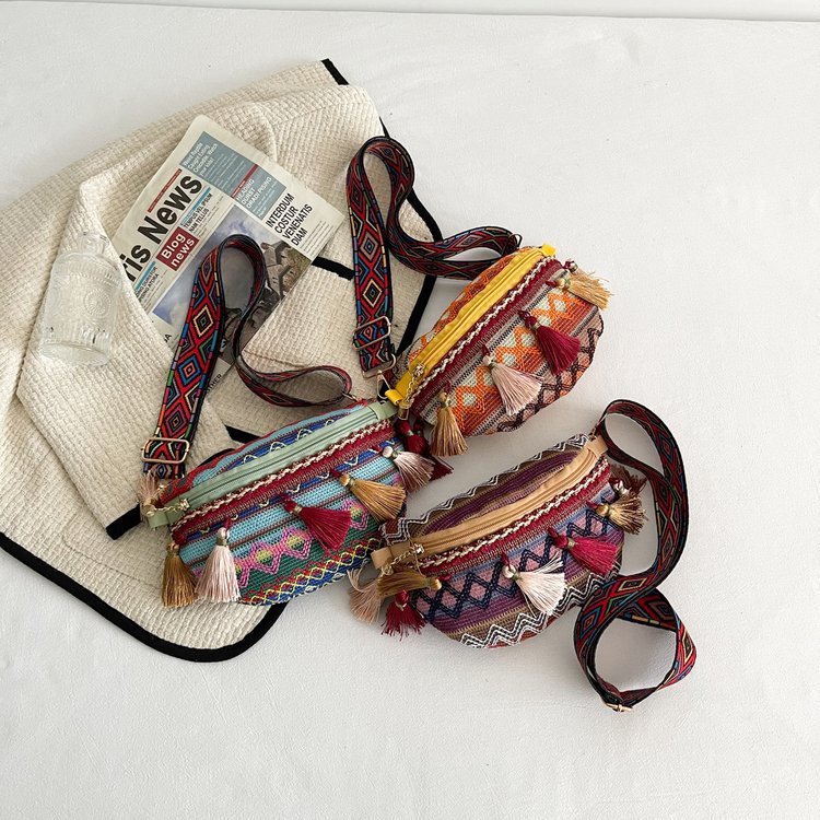 Shoulder Bag Fashion Women's Bag 2022 New Style Super Popular ethnic style individual single-shoulder crossbody bag tassel chest bag full figure