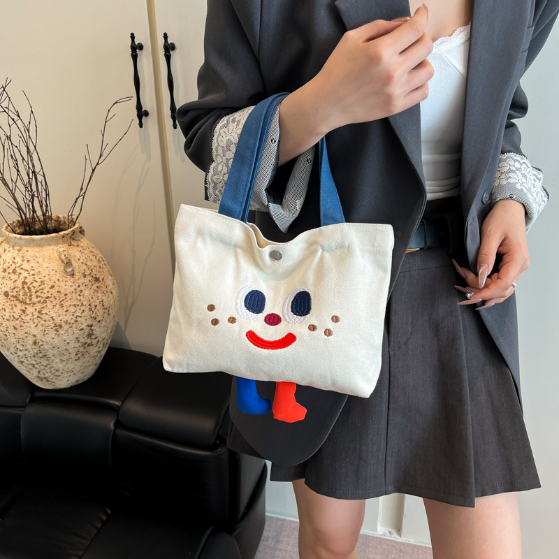 ins mini canvas bag, cute peach tote bag, Korean girl snack bento small bag canvas bag wholesale full figure