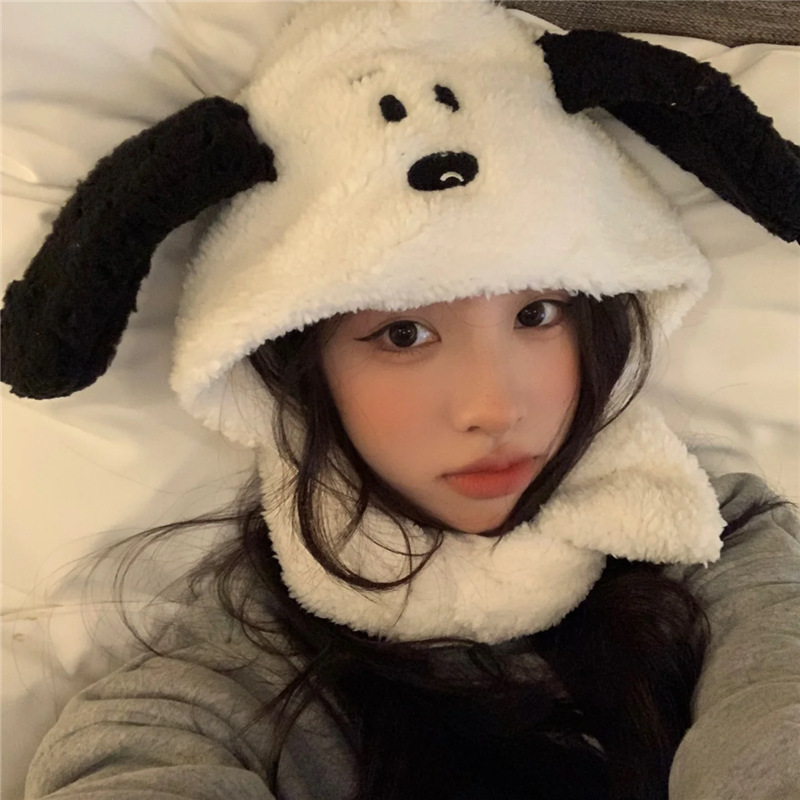 Korean Instagram-style cute puppy ear-protecting hat, Lei Feng hat, versatile warm woolen hat for students in autumn and winter Specification drawing