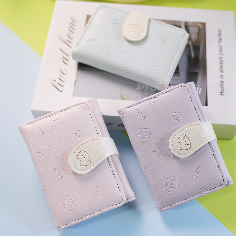 Cute little cat tail, lady's card bag, fashionable buckle strap, cartoon printed PU short style, 30% off coin purse Application Scenario
