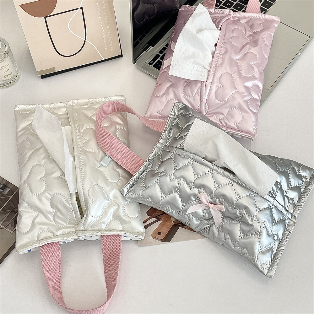 412161 ins style tissue bag, girlish heart bow with cotton tissue bag, car tissue box, portable hanging bag details Picture